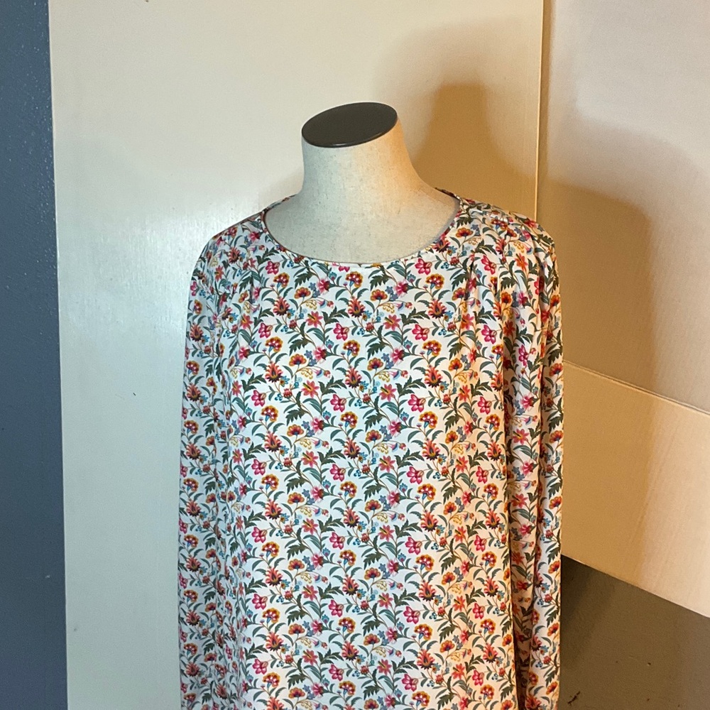 LOFT Cream Floral Boatneck Top with Pink, Teal & Yellow Accents
